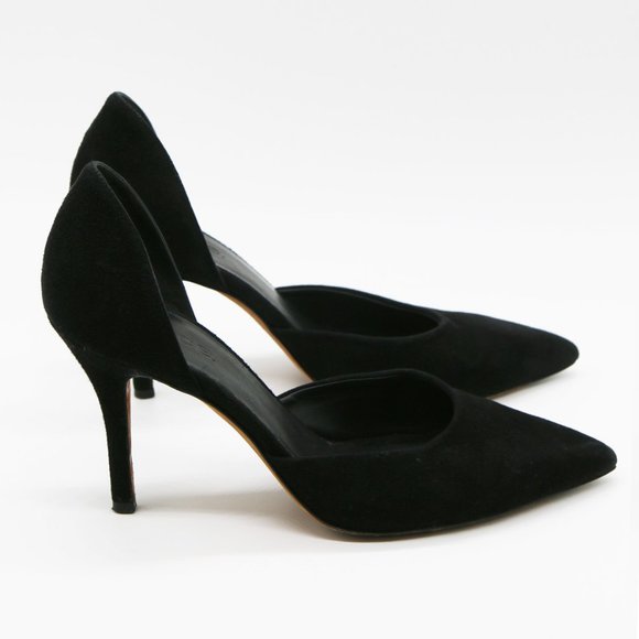 VINCE Suede Celeste D'Orsay Pumps in Black Size 8.5 Pointy Toe Slip On Heel $350 - Picture 6 of 16